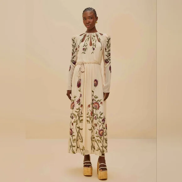 FARM RIO Multicolor Romantic Nature Long Sleeve Maxi Dress - Picture 1 of 6